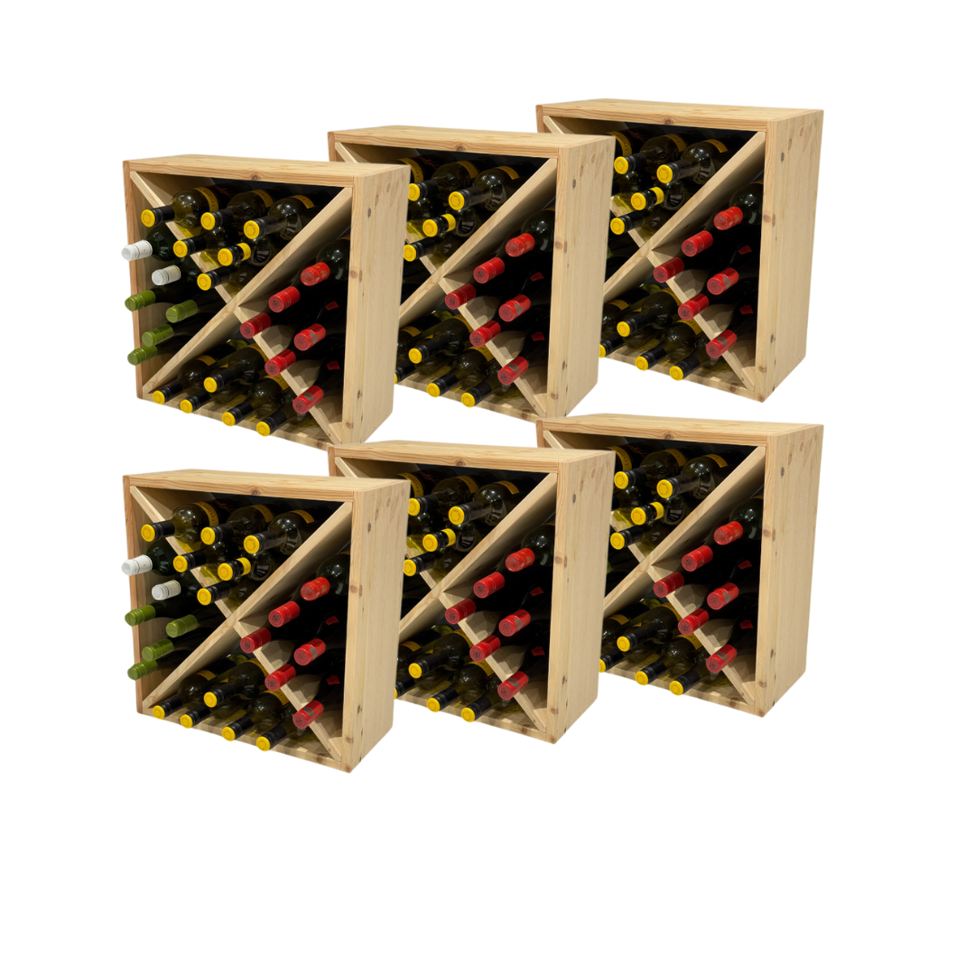 WineRacks - Set of 6 -  Pine Wood Cellar cube - Assembled - 223mm deep